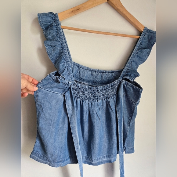 New Blue Tencel Ruffle Top - Picture 7 of 11